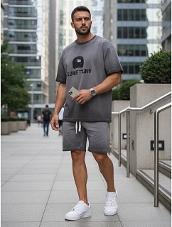 Pánská letní tepláková souprava s potiskem šedá FashionStreet AX0819