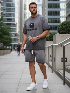 Pánská letní tepláková souprava s potiskem šedá FashionStreet AX0819