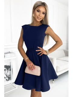 Tmavě modré rozšířené dámské šaty s malými rukávky 442-3