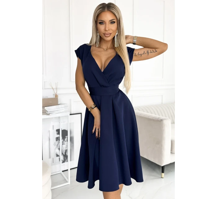 348-6 SCARLETT - rozšířené šaty s obálkovým výstřihem - ZELENÉ 348-6 SCARLETT - rozšířené šaty s obálkovým výstřihem - ZELENÉ