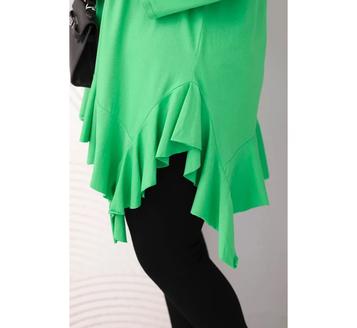 Dámská blůza Plus Size s bavlnou, volánem a ohrnutým rukávem světle zelená