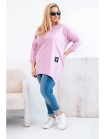 Dámská blůza Plus Size s delším zadním dílem a dlouhým rukávem tmavě růžová