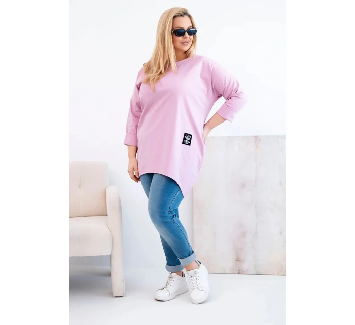 Dámská blůza Plus Size s delším zadním dílem a dlouhým rukávem tmavě růžová