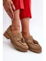 Zazoo 3469 Dámské semišové mokasíny s řasami béžové