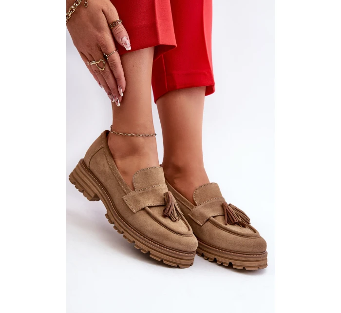 Zazoo 3469 Dámské semišové mokasíny s řasami béžové