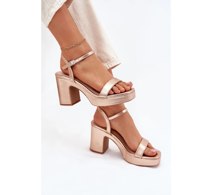 Eko Kožené Sandály Na Podpatku Růžové Zlato model 21699459 - Boto