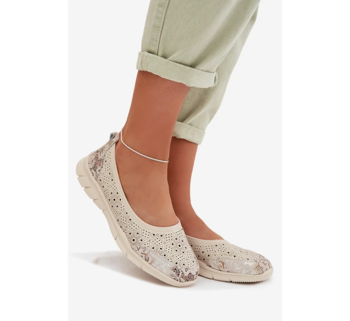 Kožené krajkové baleríny model 22027787 béžové - S.Barski Kožené krajkové baleríny model 22027787 béžové - S.Barski