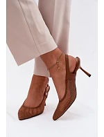 Kožené Síťované Dámské Sandály Lodičky Na Podpatku Maciejka K7507-29 Hnědé