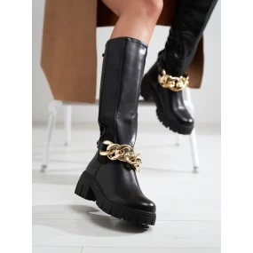 Klasické dámské černé kozačky na plochém podpatku Klasické dámské černé kozačky na plochém podpatku