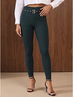 Dopasowane legginsy damskie prążkowane morskie FashionStreet UY3257