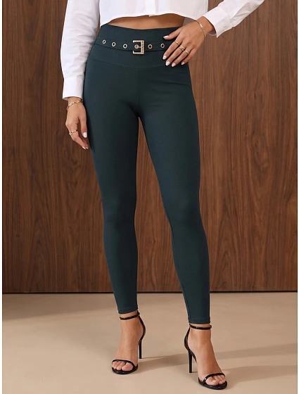 Dopasowane legginsy damskie prążkowane morskie FashionStreet UY3257