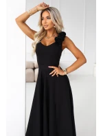 643-2 Elegantní večerní maxi šaty s rozparkem a růžemi - klasické černé 643-2 Elegantní večerní maxi šaty s rozparkem a růžemi - klasické černé