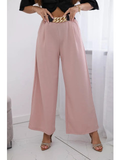 Viskózové kalhoty s širokými nohavicemi pudrově růžová