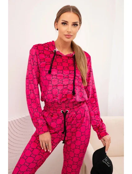 Dámská souprava z veluru s potiskem fuchsiová