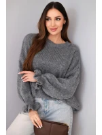 Dámský svetr s přídavkem mohéru a vlny volného střihu šedý