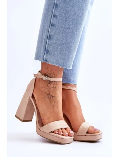 Módní semišové sandály na čtvercovém podpatku Béžové Merila