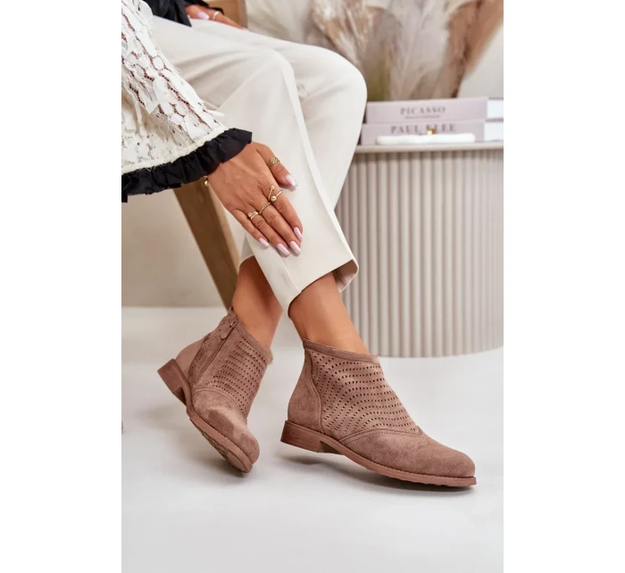 Dámské Kotníkové Boty Na Plochém Podpatku Ažurové Hnědé S.Barski Dámské Kotníkové Boty Na Plochém Podpatku Ažurové Hnědé S.Barski