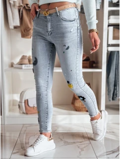 Dámské džíny skinny kalhoty s výšivkou MOONAIR modré FashionStreet UY2453