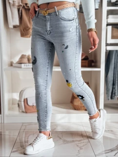 Dámské džíny skinny kalhoty s výšivkou MOONAIR modré FashionStreet UY2453