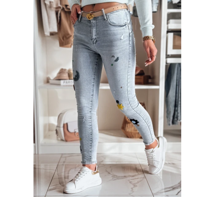 Dámské džíny skinny kalhoty s výšivkou MOONAIR modré FashionStreet UY2453