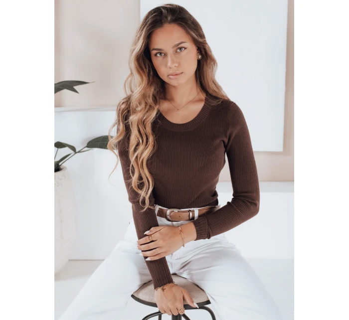 Dámský žebrovaný svetr hnědý Dstreet model 21990951 - FashionStreet