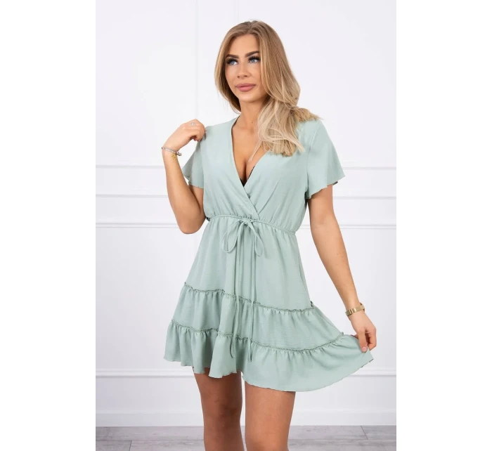 Šaty s obálkovým výstřihem tmavě mátové barvy