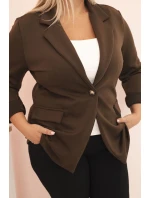 Dámská viskózová sako Plus Size s dlouhým rukávem a límcem hnědá Dámská viskózová sako Plus Size s dlouhým rukávem a límcem hnědá