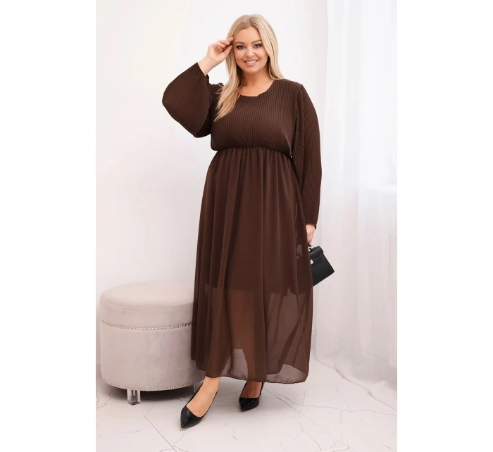 Dámská plisovaná sukně Plus Size z viskózy s dlouhým rukávem hnědá