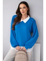 Dámská máslová mikina z viskózy s model 22014155 vsadkou chrpová - K-Fashion