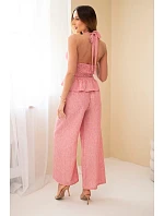 Dámský viskózový komplet top a kalhoty se širokou nohavicí tmavý pudrový model 22079425 - K-Fashion