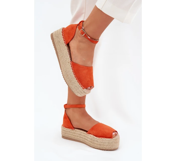 Dámské espadrilky na platformě s pletením oranžové Selise