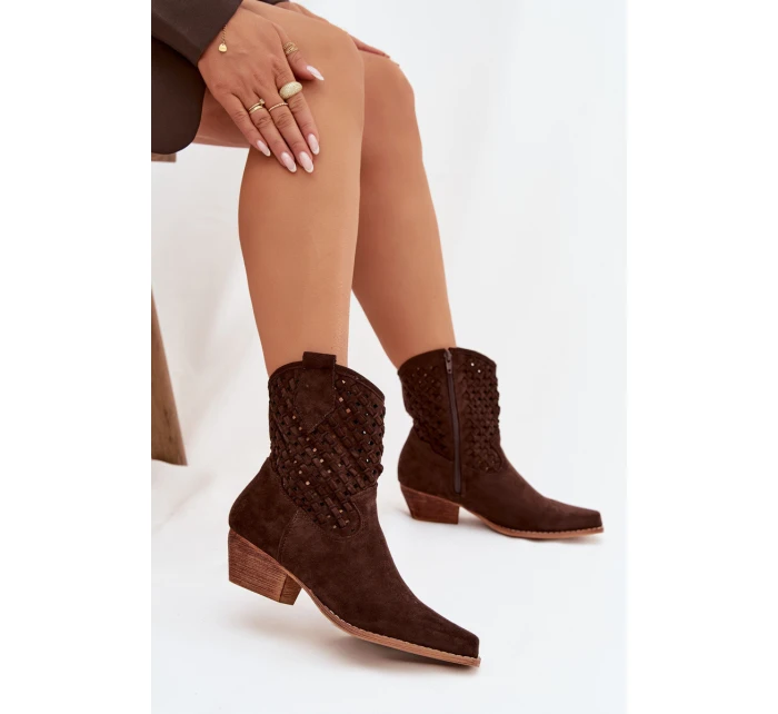 Dámské otevřené kotníkové boty na podpatku Čokoládové Ferissa