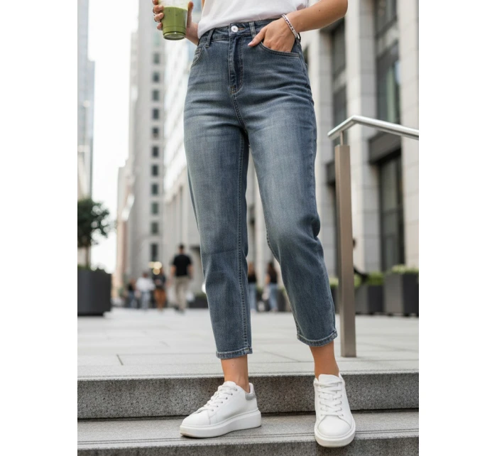 Jeansy damskie 7/8 mom fit z wysokim stanem niebieskie FashionStreet UY2905