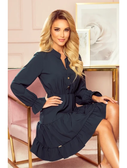 332-1 Šaty s volánky a zlatými knoflíky - BOTTLE GREEN 332-1 Šaty s volánky a zlatými knoflíky - BOTTLE GREEN