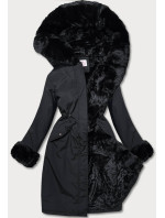 Černá dámská zimní bunda s kožešinovou podšívkou (W635)