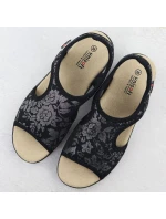 Dámské elastické květinové sandály s vysokým sedem černé Unisoft 7196