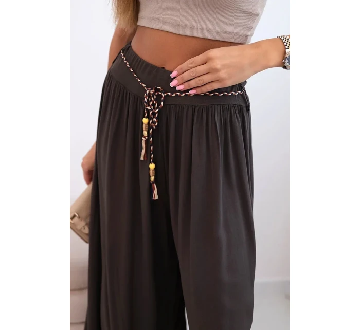 Dámské kalhoty z viskózy se širokými nohavicemi hnědý