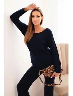 Dámský svetr s širokými nohavicemi a dlouhým rukávem modrý