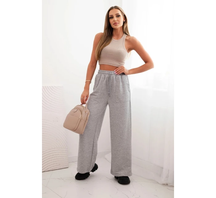 Dámské bavlněné cargo kalhoty s kapsami a řetízkem béžové