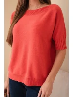Svetr dámský z viskózy s krátkým rukávem malinový