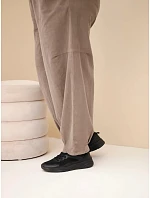 Dámské kalhoty bavlněné Plus Size manšestrové s gumou v pase a kapsami fango zelená Dámské kalhoty bavlněné Plus Size manšestrové s gumou v pase a kapsami fango zelená