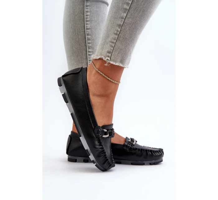 Dámské kožené mokasíny s ozdobou Černé S.Barski LR339