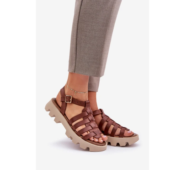 Kožené Dámské Sandály Zazoo model 21682166 Hnědé - Boto Kožené Dámské Sandály Zazoo model 21682166 Hnědé - Boto