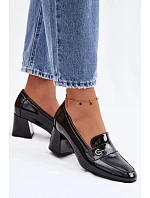 Kožené Lakované Dámské Lodičky na Podpatku model 22100046 Černé - VINCEZA