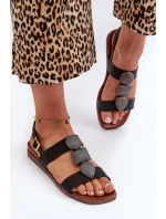 Dámské ploché sandály s ozdobami Sergio Leone Black Dámské ploché sandály s ozdobami Sergio Leone Black