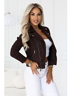 Semišová bunda ve stylu s dlouhými rukávy a zipy – čokoládová model 22297220 - numoco basic