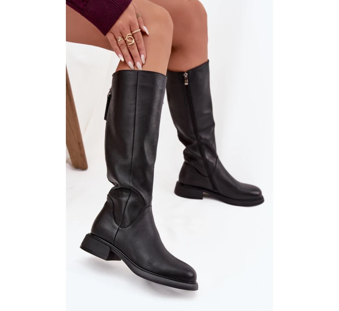 Kožené dámské kozačky na nízkém podpatku s D&A Černé model 21715489 - S.Barski Kožené dámské kozačky na nízkém podpatku s D&A Černé model 21715489 - S.Barski