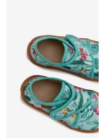 Dětské papuče na suchý zip Barefoot Květiny Listy Froddo G1700438-14 Mentolové