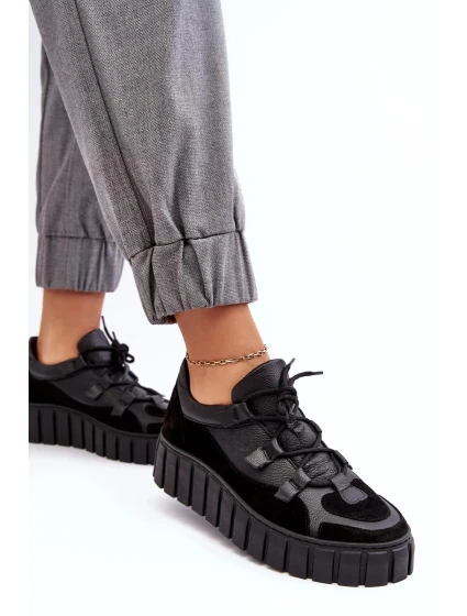 Dámská kožená sportovní obuv na platformě Zazoo Black Dámská kožená sportovní obuv na platformě Zazoo Black