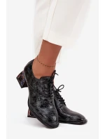 Dámské kožené lakované polobotky na podpatku s krystalky Artiker – šedé